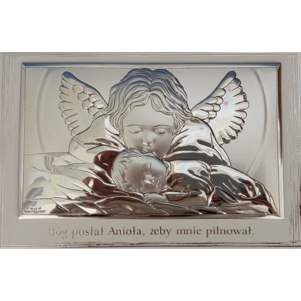 obrazek srebrny aniołek chrzest